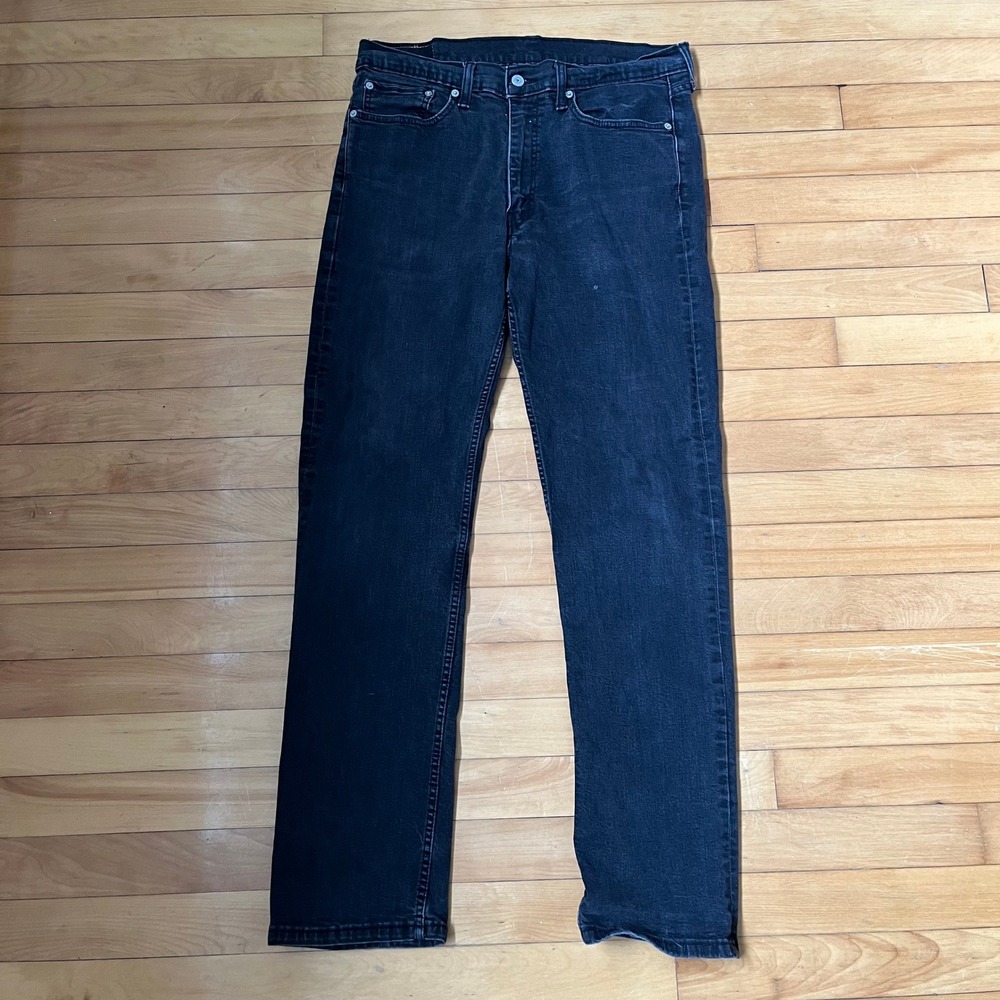 Levis 514 Straight Fit Jeans Mens 36x34 Faded Black Denim Pants Classic Casual